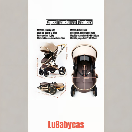 Coche Cuna Moisés Con Accesorios Lubabycas Café