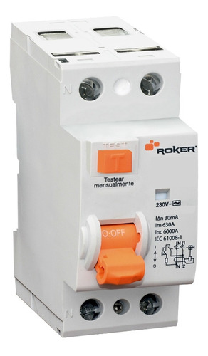 Disyuntor Diferencial Interruptor 2x25a 30ma 6ka Roker