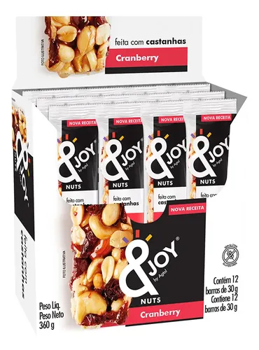 Barra De Castanha Nuts Ejoy Cranberry Caixa Com 12 Un 30g