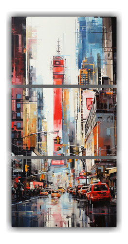 30x60cm Conjunto 3 Cuadros Abstractos De Nueva York En Tela