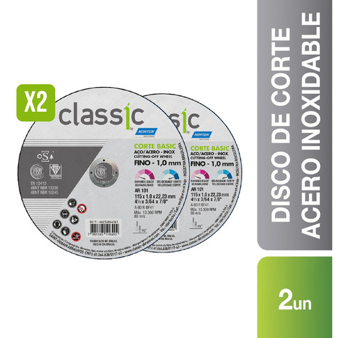 Pack Disco De Corte Acero Inoxidable 115 X 1.0 X 22,23mm