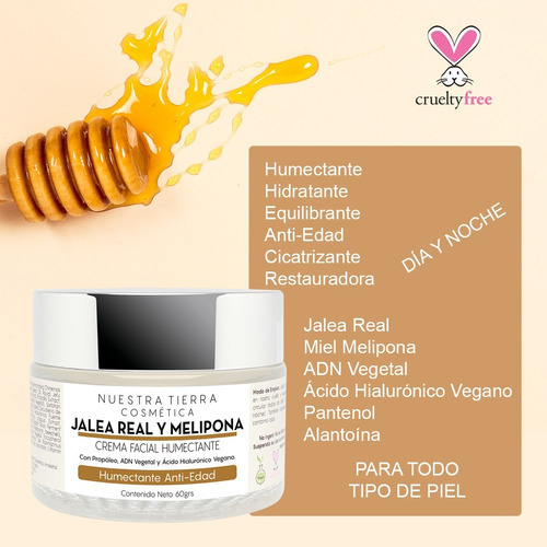 Imagen 3 de 7 de Crema Humectante-cicatrizante Anti-edad Jalea Real Melipona Tipo De Piel Todo Tipo De Piel