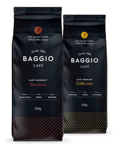 Café Em Pó Baggio, 2 Pacotes, 500g, Café Gourmet Arábica.