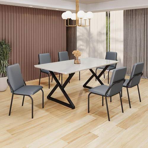 Conjunto Sala De Jantar Mesa 160x90cm Base Império Aiwt