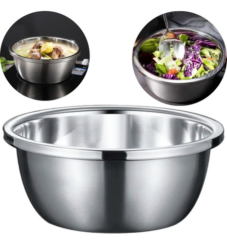 Bowl Tigela Bacia Europa Saladeira Com Borda Inox 22 Cm Cor Prateado