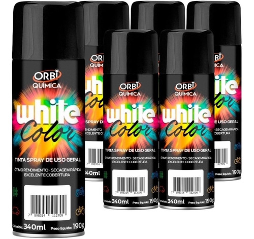 Tinta Spray Preto Fosco Uso Geral 340ml - 6 Unidades