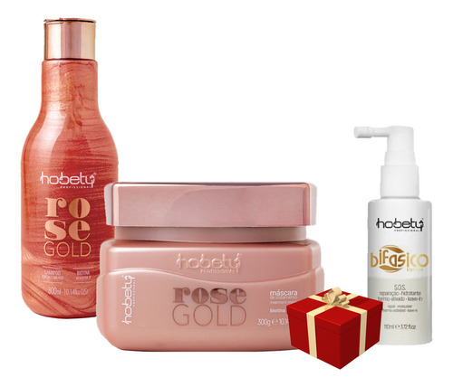 Hobety Rose Gold Shamp E Masc 300g + Bifásico Leave-in 110ml