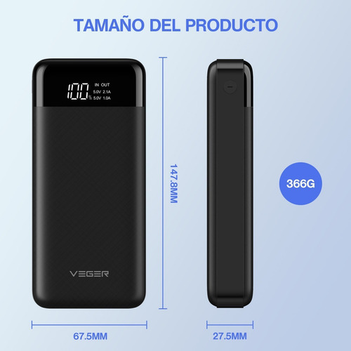 Imagen 5 de 8 de Power Bank 20000mah Carga Rápida Pila Cargador Portátil Lcd