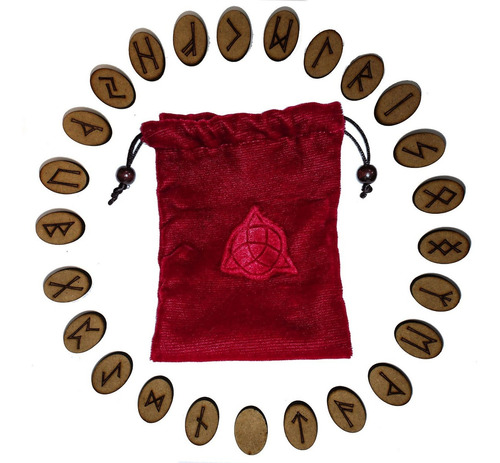 Oráculo Runas Vikingas + Bolsita Terciopelo Rojo Triskelion 