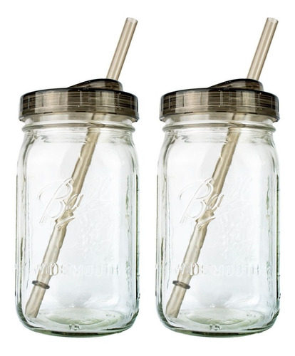 2pz Mason Jars Ball Vidrio Boca Ancha 946 Ml Tapa Humo