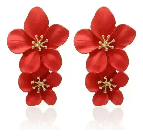 Aretes Largos En Forma De Flor Elegantes