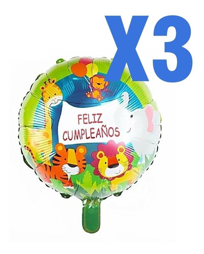 Pack X3 Globo Metalizado Feliz Cumpleaños De Selva 45cm