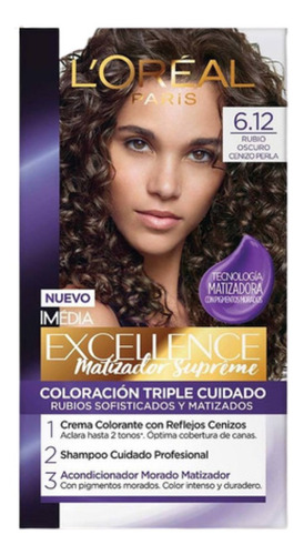 Kit Matizador L'Oréal Paris  Excellence Tinte Capilar Permanente Excellence Matizador Supreme tono 6.12 rubio oscuro cenizo perla para cabello