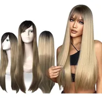 Comprar Peruca Lisa Longa 100 % Orgânica  80cm  280 Gramas Corte Efeito V Lindaa + Touca Wig Cap De Brinde 