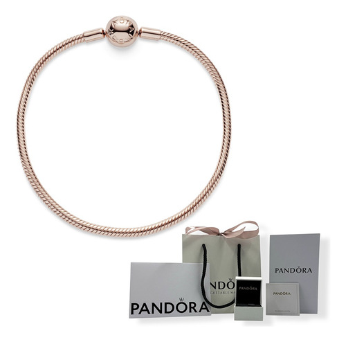 Brazalete Pandora Serpiente Baño Oro Rosa, Cierre Redondo,og Plateado 19 Cm