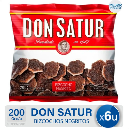 Galletitas Bizcocho Don Satur Negrito Dulce - Pack X6 Unid