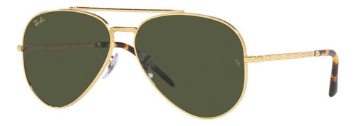 Arm. Solar Ray-ban New Aviator 0rb3625 Protección Uv Color 919631 Lente Verde Varilla Oro Armazón Oro