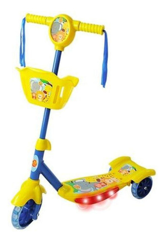 Patinete DM Toys  com cesta Floresta divertida  amarelo e azul  para crianças