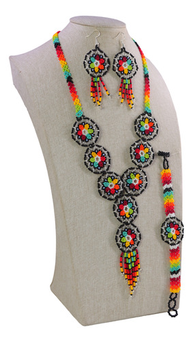 Collar Largo Mujer Con Aretes Y Pulsera Artesanal 1 Pz