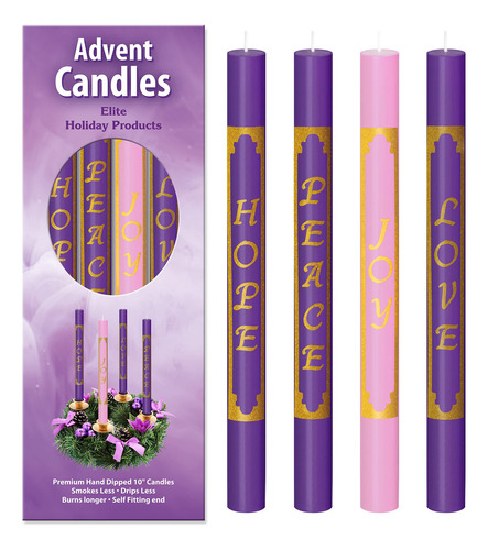 Juego De 4 Velas De Adviento Cónicas Sin Goteo Púrpura Y Ros