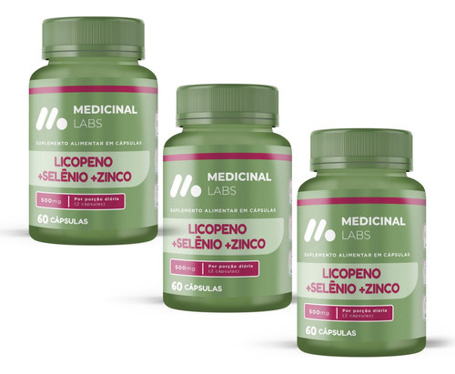 Kit 3 Licopeno Selenio Zinco 60 Caps Medicinal Labs