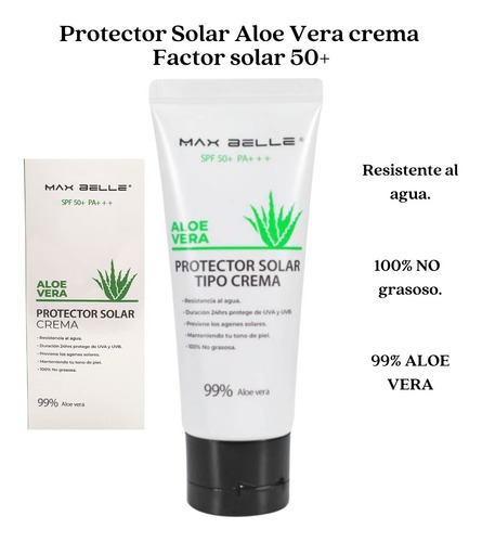 Imagen 1 de 3 de Protector Solar Crema Factor 50 Aloe Vera Resistente Agua 