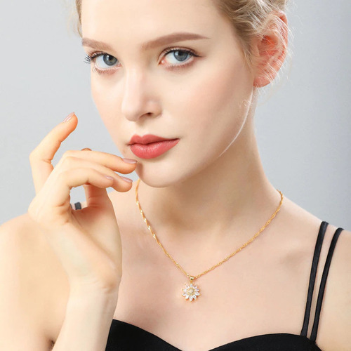 Collar Girasol Para Mujer Dijes Cadena Chapado en oro 18k mujeres dama con Piedras De Zirconia Brillante
