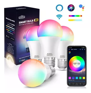 4 Foco Led Inteligente Rgbcw Wifi 9w Ajustable Multicolor