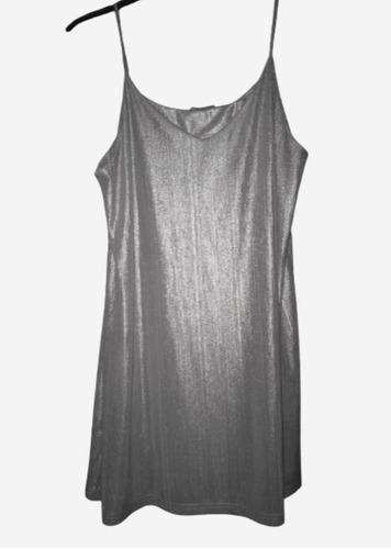 Vestido Usado Corto Plateado Brillante Marca Gef Talla Xl