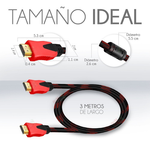Imagen 4 de 9 de Cable Hdmi 3 Metros Fullhd 1080p Ps3 Xbox 360 Laptop Pc Led