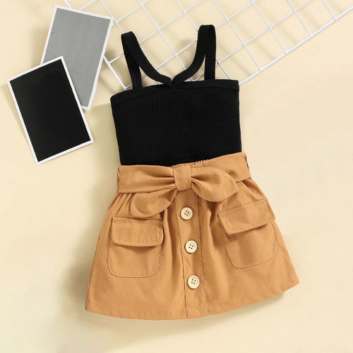* Conjunto De Dos Piezas Con Falda Y Lazo Para Niñas Con