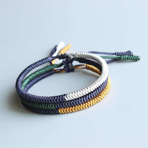 Pulseras Tibetanas, Set De 3 Piezas, Hechas Por Monjes Color Azul/amarillo Diámetro 17 Cm Largo 17 Cm