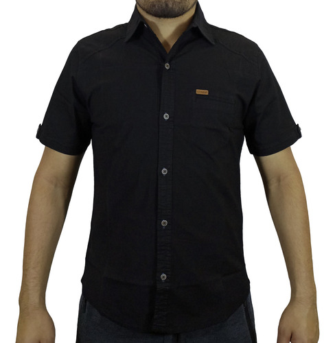 Camisa Drill Manga Corta Para Hombre - Negro