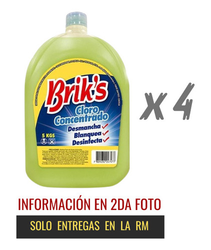 Cloro Concentrado 5 Litros Briks Pack 4 Unidades