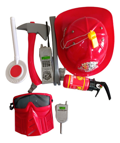 Set Casco Rojo Herramienta De Bombero Juego Niño