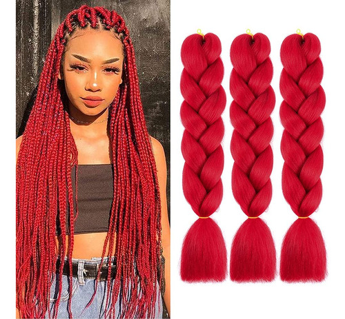 Paquete De 3 Extensiones De Cabello Trenzado Rojo De 24 PuLG