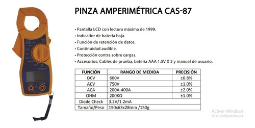 Pinza Amperimetrica Cas-87