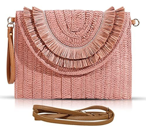 Crossbody Bags For Women Straw Clutch Purses Bohemian Handmade Woven Envelope Package Tassel Handbags For Women