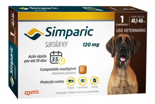 Simparic Antipulgas Para Cães 40,1 À 60 Kg