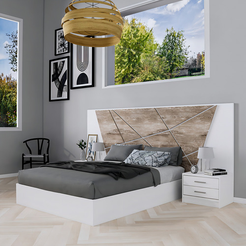 Respaldo Sommier Cabecera Mesas De Luz Dormitorio 2 Plazas Color Marrón Claro