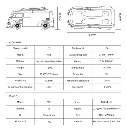 Control Remoto Van Bus Tipo Combi Miniatura 1/64 Rtr 2.4 Ghz