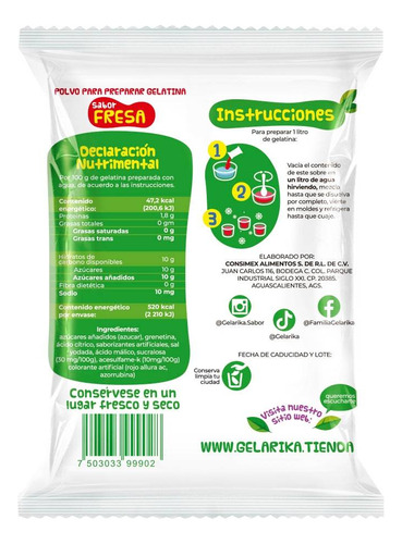 50 Piezas Gelarika Sabor Fresa 135 Gramos