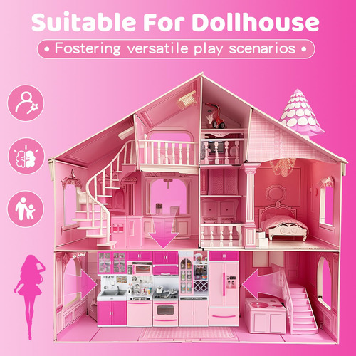 Brinquedos De Cozinha Socbtnso 64 Unidades Rosa Com Luzes E
