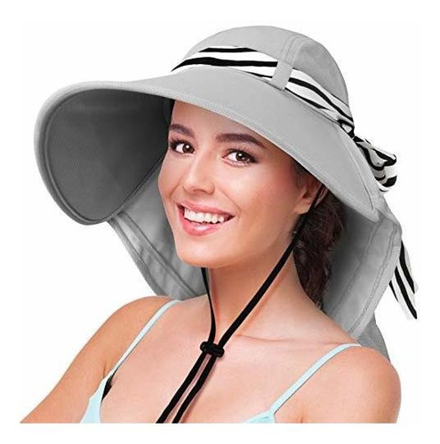 Mujer Sombreros De Sol Cuello Flap Gran Brim 7h69p