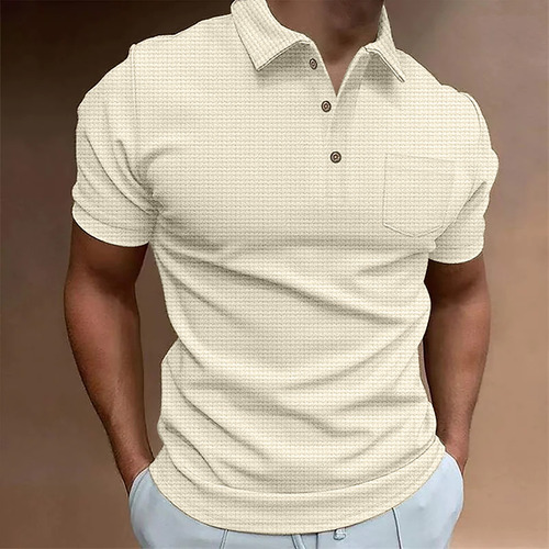 Jersey Casual Liso Con Botones A La Moda Para Hombre, Talla