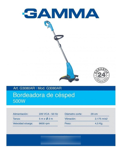Bordeadora Electrica Gamma 500w G3080ar Cortadora De Césped