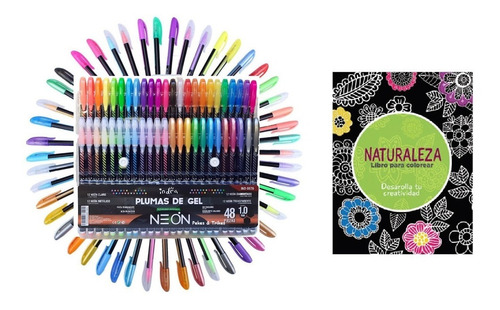 Plumas De Gel 48 Colores Indra Neon 1.0 Mm + Libro Regalo