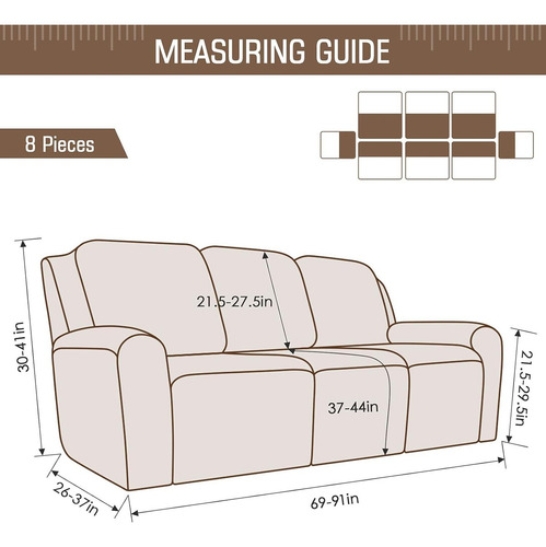 S Funda De Sofá Reclinable Taococo, 8 Piezas, Elástica Para