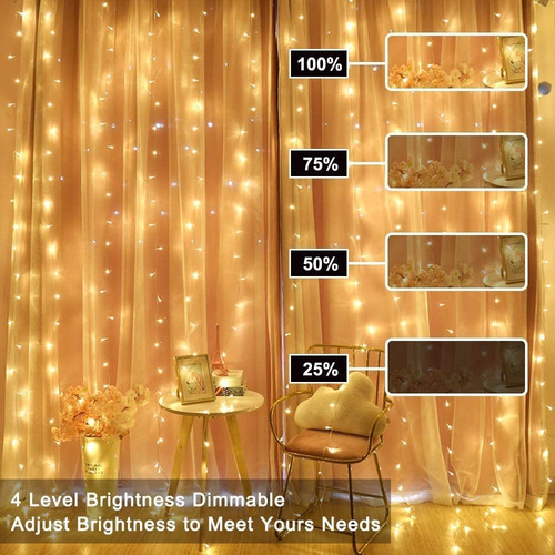 Luces De Cortina Usb Hada Cadena Brillante Luces 200 Led 2m