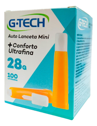 Autolanceta G-tech 100 Unidades Agulha 28g Ultrafina Conforto Dispositivo Segurança